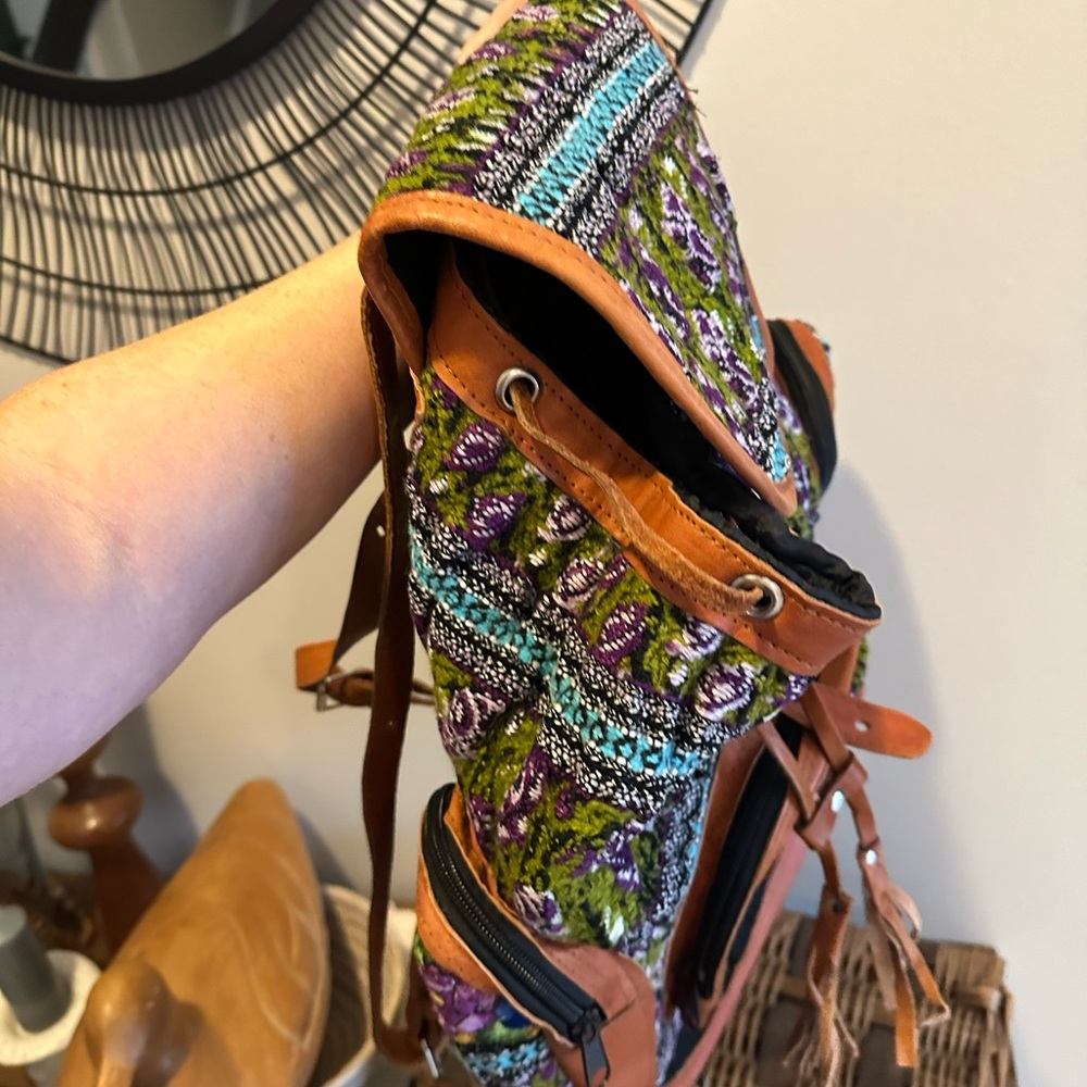 Embroidered and Leather Artisan Backpack - Picture 7 of 7
